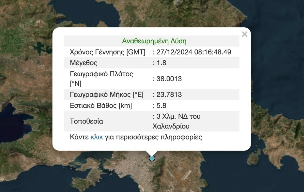 Ασθενής σεισμική δόνηση στην Αττική